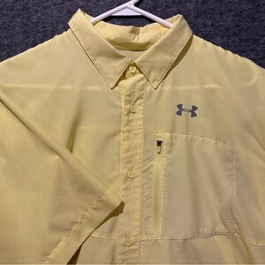 Under Armour Fishing Shirt Mens XL Yellow Loose Button Up HeatGear Light Vented